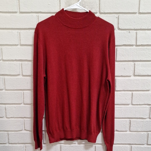 Paul Fredrick Sweaters - Paul Fredrick Cashmere/Silk Blend Red/Black Heathered Mockneck Sweater. Sz Med.